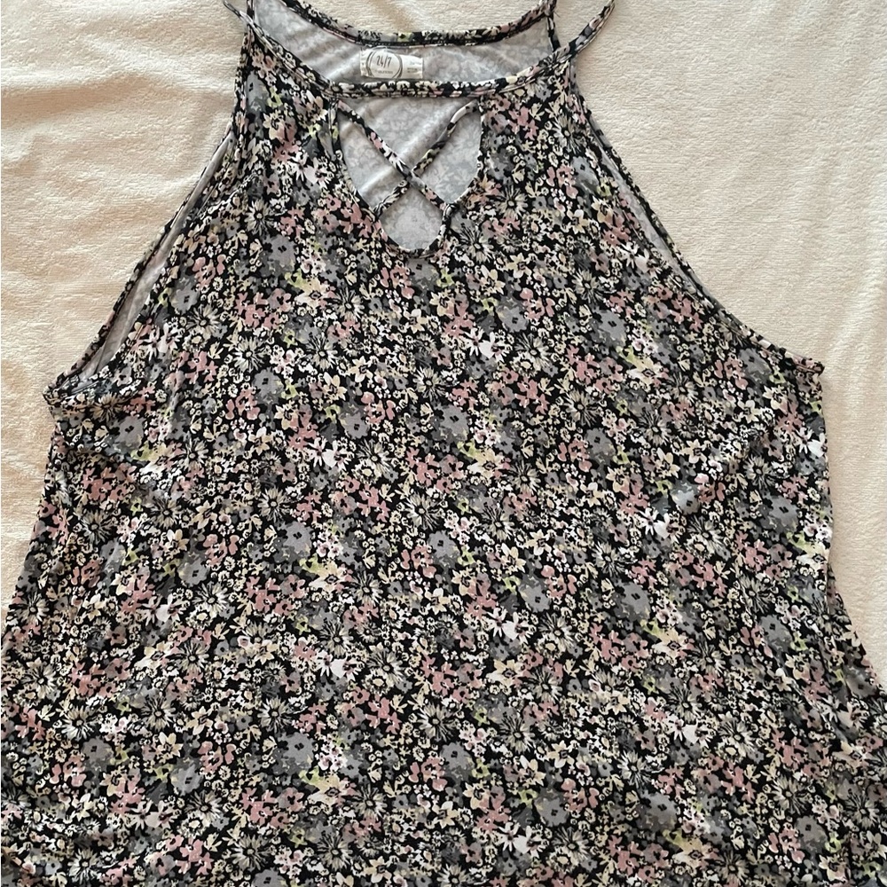 Maurices Floral Crisscross Tank Top - Black, Gray, Pink